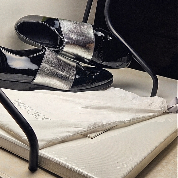 JIMMY CHOO sz 40 Men's Black Silver Stripe Classic Leather Shiny Dress Shoes - Picture 11 of 12